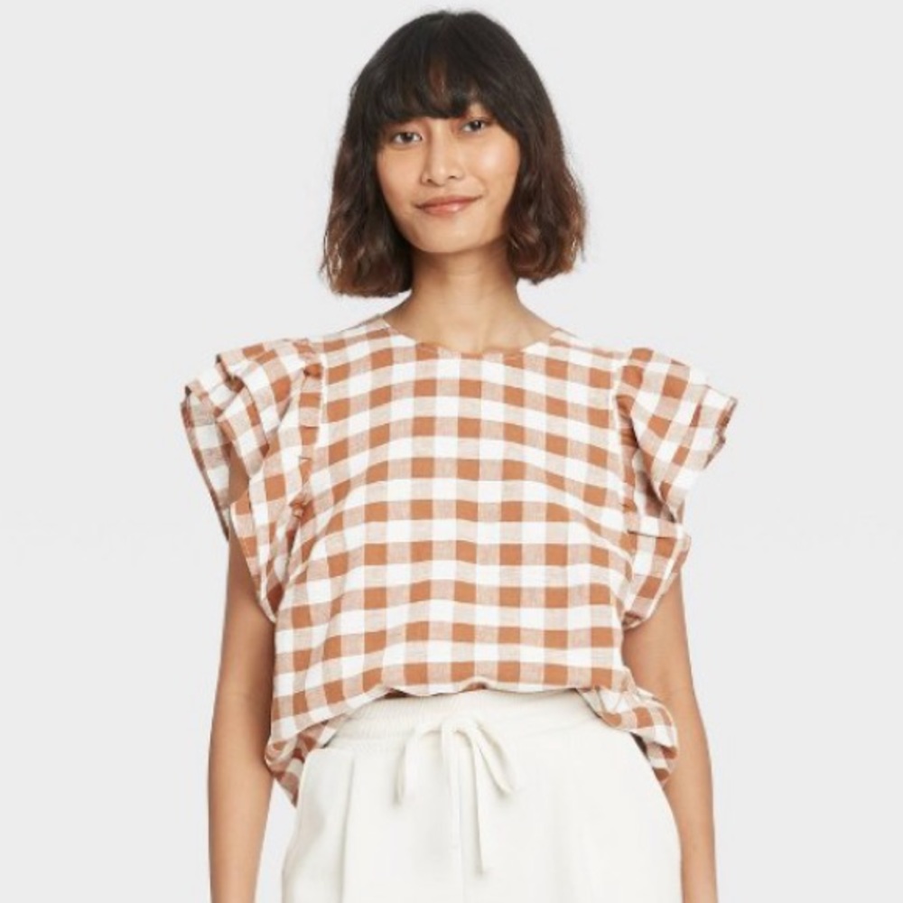 A New Day Ruffle Sleeve Gingham Blouse ✨